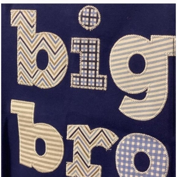 Mud Pie 18m NWT big brother bro navy blue shirt applique stripe chevron - Picture 2 of 3